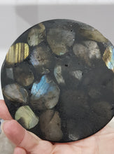 Load image into Gallery viewer, Crystal round disc slab with Labradorite stone 110mm 1