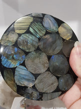 Load image into Gallery viewer, Crystal round disc slab with Labradorite stone 110mm 1