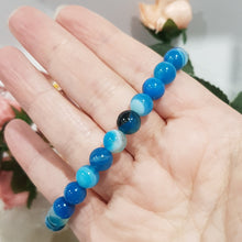 Load image into Gallery viewer, Blue Agate crystal 8mm beaded Bracelet gemstone 7.5 inch stone B45