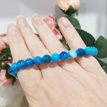 Load image into Gallery viewer, Blue Agate crystal 8mm beaded Bracelet gemstone 7.5 inch stone B45