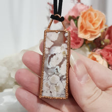 Load image into Gallery viewer, Flower Agate Crystal Electroformed pendant on adjustable leather cord 1