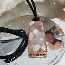 Load image into Gallery viewer, Flower Agate Crystal Electroformed pendant on adjustable leather cord 1