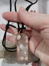 Load image into Gallery viewer, Flower Agate Crystal Electroformed pendant on adjustable leather cord 1