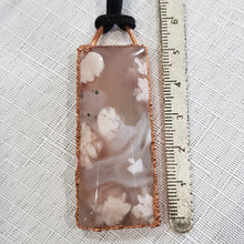 Load image into Gallery viewer, Flower Agate Crystal Electroformed pendant on adjustable leather cord 1