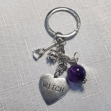 Load image into Gallery viewer, Keyring WITCHY STYLE with Amethyst Crystal Bead key ring | Inspires intuition