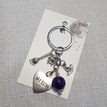 Load image into Gallery viewer, Keyring WITCHY STYLE with Amethyst Crystal Bead key ring | Inspires intuition