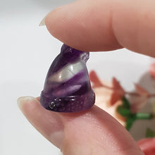 Load image into Gallery viewer, Mini Collectables crystal carving SANTA HAT fluorite gemstone 15mm 407