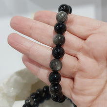 Load image into Gallery viewer, Silver Sheen Black Obsidian Crystal Bracelet 10mm gemstone beaded Bracelet 8 inch B100