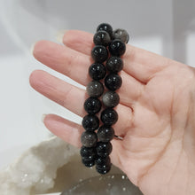 Load image into Gallery viewer, Silver Sheen Black Obsidian Crystal Bracelet 10mm gemstone beaded Bracelet 8 inch B100
