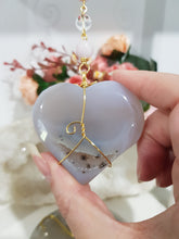 Load image into Gallery viewer, THE JOYFUL HEART - HARMONY | BALANCE | PEACE - Heart Druzy Agate Crystal Carving Gold Wired Crystal Energy Enhancer© / Hanger / Ornament / Sun Catcher 185mm