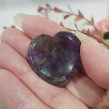 Load image into Gallery viewer, Gorgeous Amethyst Heart Worry Stone Crystal Carving Stone. Spiritual growth and intuition. Place in your pocket or bag to relieve stress and anxiety.