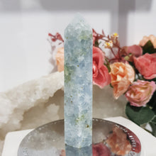 Load image into Gallery viewer, Celestite Crystal Point Tower Gemstone 92mm 4 lovely shine
