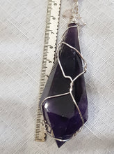 Load image into Gallery viewer, SCEPTOR OF INSIGHT - INTUITION / LOVE / TRUST Amethyst Sceptor Point Silver Wired Crystal Energy Enhancer© / Hanger / Ornament / Sun catcher EE115