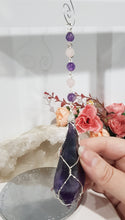 Load image into Gallery viewer, SCEPTOR OF INSIGHT - INTUITION / LOVE / TRUST Amethyst Sceptor Point Silver Wired Crystal Energy Enhancer© / Hanger / Ornament / Sun catcher EE115