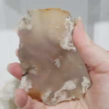 Load image into Gallery viewer, Flower Agate Crystal Slab on Gold Stand 100mm 1 Beautiful!