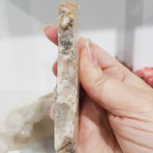 Load image into Gallery viewer, Flower Agate Crystal Slab on Gold Stand 100mm 1 Beautiful!