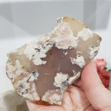 Load image into Gallery viewer, Flower Agate Crystal Slab on Gold Stand 100mm 1 Beautiful!