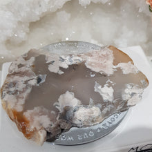 Load image into Gallery viewer, Flower Agate Crystal Slab on Gold Stand 100mm 1 Beautiful!