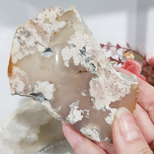Load image into Gallery viewer, Flower Agate Crystal Slab on Gold Stand 100mm 1 Beautiful!