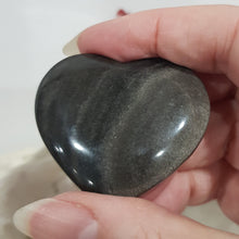 Load image into Gallery viewer, Heart Silver Sheen Black Obsidian Crystal Carving Stone 45mm 2