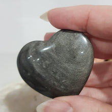 Load image into Gallery viewer, Heart Silver Sheen Black Obsidian Crystal Carving Stone 45mm 2