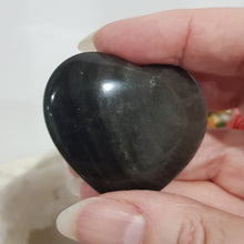 Load image into Gallery viewer, Heart Silver Sheen Black Obsidian Crystal Carving Stone 45mm 2