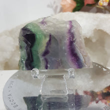 Load image into Gallery viewer, Fluorite slab crystal carving on stand stone 60mm 1