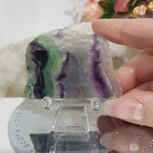 Load image into Gallery viewer, Fluorite slab crystal carving on stand stone 60mm 1