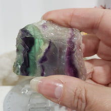 Load image into Gallery viewer, Fluorite slab crystal carving on stand stone 60mm 1