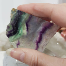 Load image into Gallery viewer, Fluorite slab crystal carving on stand stone 60mm 1