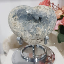 Load image into Gallery viewer, Celestite Heart on Stand Raw Crystal Gemstone Stone 70mm 1 Gorgeous!