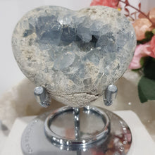 Load image into Gallery viewer, Celestite Heart on Stand Raw Crystal Gemstone Stone 70mm 1 Gorgeous!