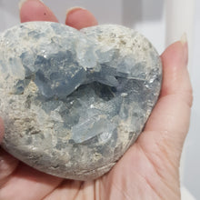 Load image into Gallery viewer, Celestite Heart on Stand Raw Crystal Gemstone Stone 70mm 1 Gorgeous!