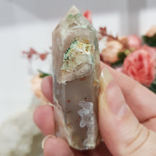Load image into Gallery viewer, Flower Agate Crystal Point Stone 64mm 15  AMAZING FLOWERS AND GREEN