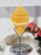 Load image into Gallery viewer, Diamond Orange Calcite Crystal Carving on Silver Stand Stone 180mm 1 LARGE & STUNNING!