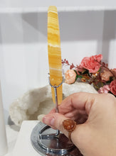 Load image into Gallery viewer, Diamond Orange Calcite Crystal Carving on Silver Stand Stone 180mm 1 LARGE & STUNNING!