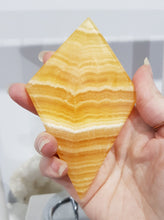 Load image into Gallery viewer, Diamond Orange Calcite Crystal Carving on Silver Stand Stone 180mm 1 LARGE & STUNNING!