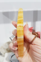 Load image into Gallery viewer, Diamond Orange Calcite Crystal Carving on Silver Stand Stone 180mm 1 LARGE & STUNNING!