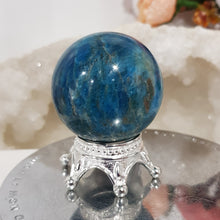 Load image into Gallery viewer, Apatite Sphere Crystal Carving on Silver Stand Stone 38mm 5