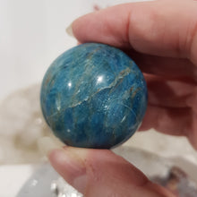 Load image into Gallery viewer, Apatite Sphere Crystal Carving on Silver Stand Stone 38mm 5