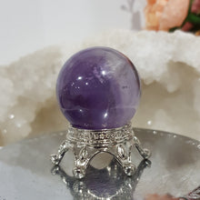 Load image into Gallery viewer, Amethyst Sphere on Silver Stand Crystal Carving Stone 30mm 3