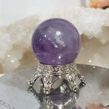 Load image into Gallery viewer, Amethyst Sphere on Silver Stand Crystal Carving Stone 30mm 3