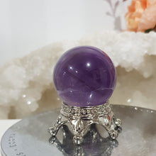 Load image into Gallery viewer, Amethyst Sphere on Silver Stand Crystal Carving Stone 30mm 3