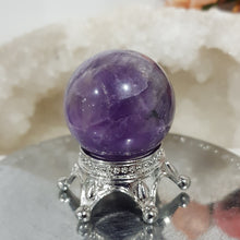 Load image into Gallery viewer, Amethyst Sphere on Silver Stand Crystal Carving Stone 30mm 5