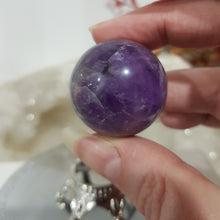 Load image into Gallery viewer, Amethyst Sphere on Silver Stand Crystal Carving Stone 30mm 5