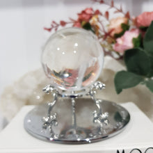 Load image into Gallery viewer, Clear Quartz Crystal Sphere on Silver Stand Stone 50mm 5 CRYSTAL BALL