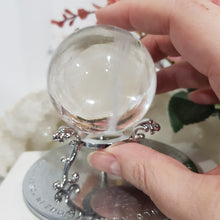 Load image into Gallery viewer, Clear Quartz Crystal Sphere on Silver Stand Stone 50mm 5 CRYSTAL BALL