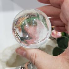 Load image into Gallery viewer, Clear Quartz Crystal Sphere on Silver Stand Stone 50mm 5 CRYSTAL BALL