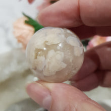 Load image into Gallery viewer, Flower Agate Sphere Crystal Carving on Silver Stand 30mm 2