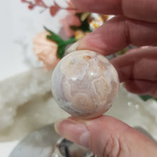 Load image into Gallery viewer, Flower Agate Sphere Crystal Carving on Silver Stand 30mm 2